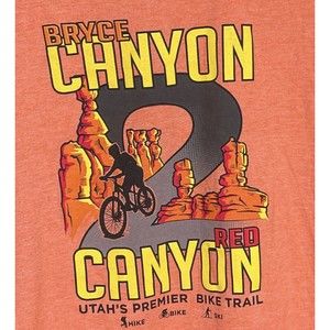 Bryce Canyon 2 Red Canyon Bike Trail T-Shirt Size L Bike, Hike, Ski